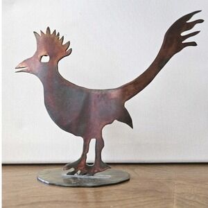 Handmade Metal Roadrunner Sculpture Folk Art Torch Cut Patina‎ Signed 7"x8"